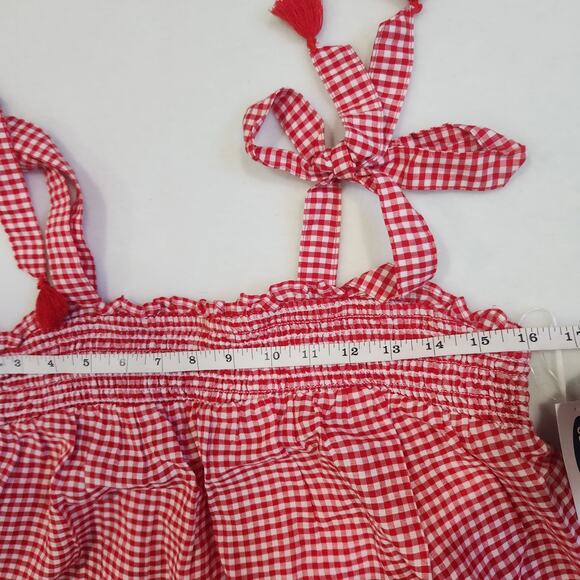 OLD NAVY Smocked Tie-Shoulder Red Gingham Sleeveless Women's Size Medium NWT - Picture 4 of 7